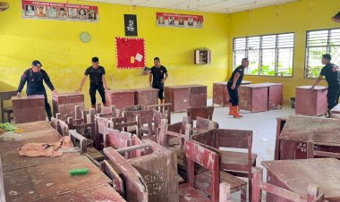 Polri Peduli Pendidikan, Pulihkan Fasilitas Pendidikan di SMA Negeri 1 Tanjung Pura Pascabanjir