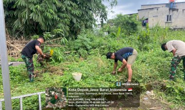 TMMD Depok Gelar Kerja Bakti Bersihkan Lingkungan di Tirtajaya