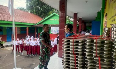 Babinsa Koramil 07/Limo Kawal Distribusi Ribuan Porsi  Makan Bergizi Gratis Untuk Sekolah di Kecamatan Limo dan Cinere